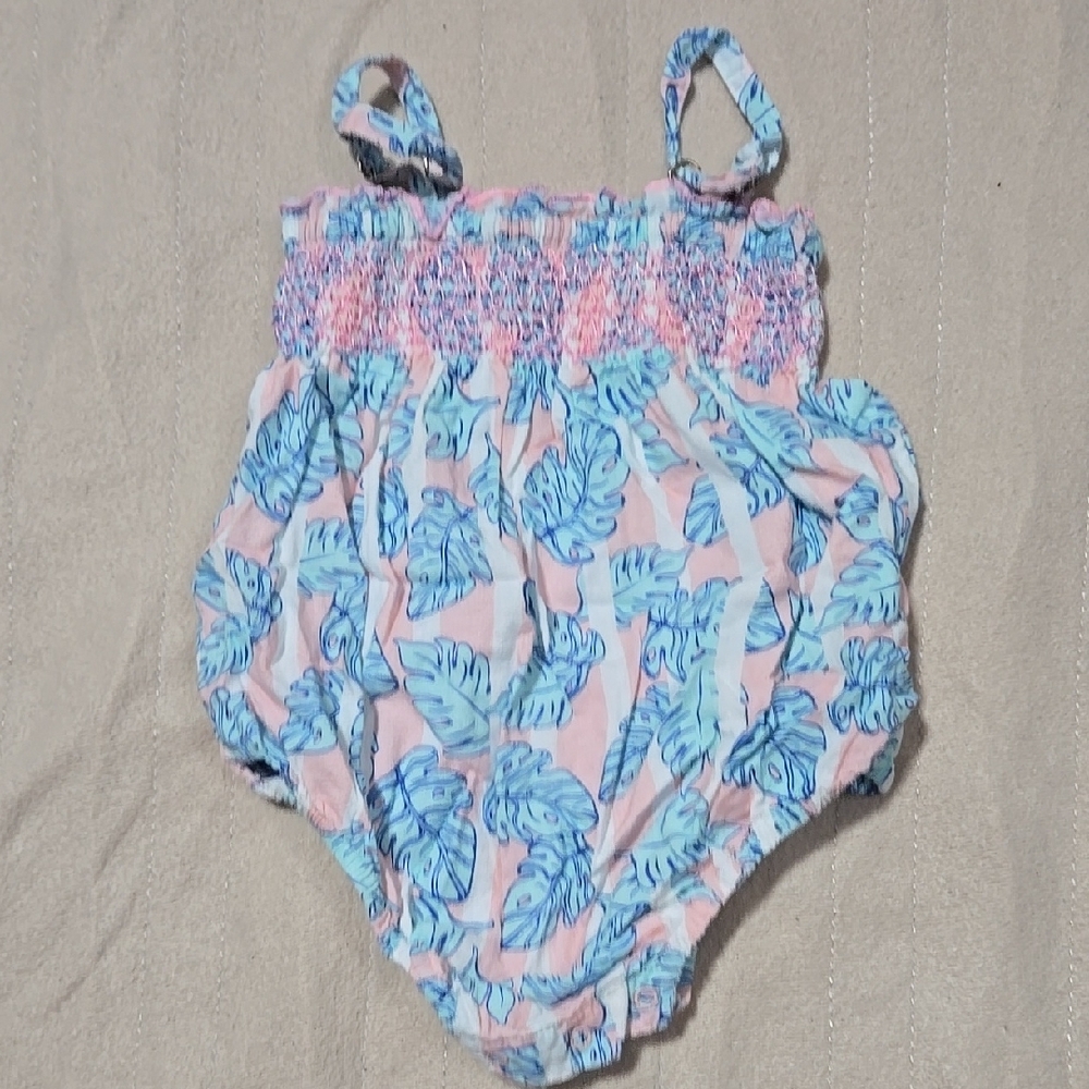 Egg New York Blue Leaf Print Baby Romper